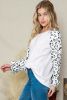 Cheetah Color Block Waffle Knit V Neck Long Sleeve Top