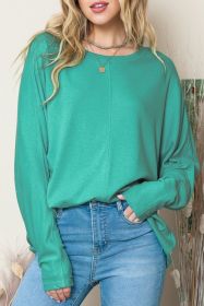 Green Plain Solid Color Casual Seam Long Sleeve Top (size: (US 16-18)XL)