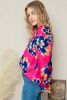 Rose Floral Print V Neck Puff Sleeve Blouse