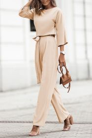Apricot Boat Neck Knot Wide Leg Jumpsuit (size: (US 16-18)XL)
