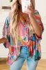 Multicolor Abstract Print Half Batwing Sleeve Loose Blouse