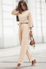 Apricot Boat Neck Knot Wide Leg Jumpsuit