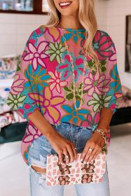 Pink Floral Print Bracelet Sleeve Blouse (size: (US 4-6)S)