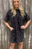 Gray Short Sleeve Casual Leopard Print Dress with Pockets