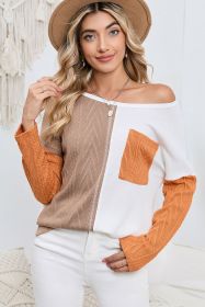 Orange Long Sleeve Colorblock Chest Pocket Textured Knit Top (size: (US 16-18)XL)