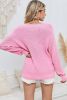 Pink Basic Ribbed Knit V Neck Sweater