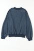 Blue Plain Drop Shoulder Crew Neck Pullover Sweatshirt