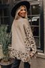 Khaki Leopard Casual Side Slit High Neck Oversized Sweater