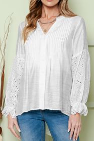 White Casual Eyelet Button Up Blouse for Women (size: (US 16-18)XL)
