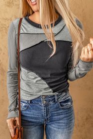 Gray Expose Seam Color Block Ribbed Knit Top (size: (US 16-18)XL)