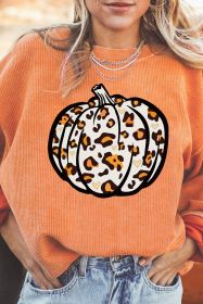 Orange Leopard Pumpkin Graphic Corded Sweatshirt (size: (US 16-18)XL)