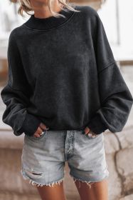 Black Plain Drop Shoulder Crew Neck Pullover Sweatshirt (size: (US 16-18)XL)
