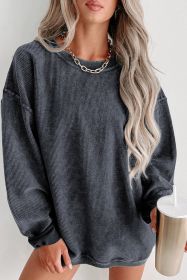 Plain Gray Solid Ribbed Knit Round Neck Pullover Sweatshirt (size: (US 4-6)S)