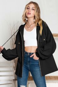 Black Bishop Sleeve Zip Up Hoodie Jacket with Flap Pockets (size: (US 16-18)XL)