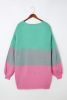 Rose Pompom Color Block Knit Open Front Cardigan