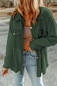 Green Textured Button Up Shirt Shacket with Flap Pockets (size: (US 16-18)XL)