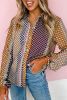 Brown Dot Print Long Sleeve Button Down Shift Shirt