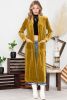Yellow Velvet Elegant Open Front Pocket Long Cardigan