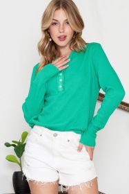 Green Solid Color Waffle Knit Long Sleeve Henley Shirt (size: (US 4-6)S)