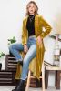 Yellow Velvet Elegant Open Front Pocket Long Cardigan