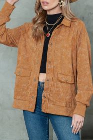 Khaki Snap Button Casual Jacket with Flap Pockets (size: (US 16-18)XL)