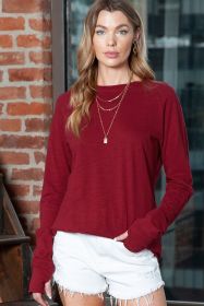 Dark Red Plain Thumbhole Long Sleeve Top (size: (US 16-18)XL)