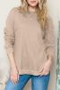 Apricot Crew Neck Ribbed Trim Waffle Knit Long Sleeve Top