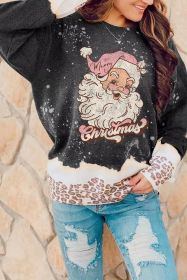 Black Christmas Santa Claus Leopard Tie Dye Graphic Sweatshirt (size: (US 16-18)XL)