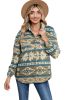 Dark Blue Geometric Print Flap Pockets Button Up Jacket