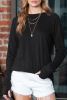 Black Plain Casual Thumbhole Long Sleeve Top
