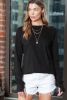 Black Plain Casual Thumbhole Long Sleeve Top