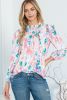 Multicolor Abstract Print Smocked Long Sleeve Blouse