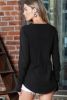 Black Plain Casual Thumbhole Long Sleeve Top