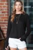 Black Plain Casual Thumbhole Long Sleeve Top
