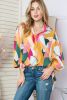 Multicolor Abstract Print 3/4 Sleeve Babydoll Blouse