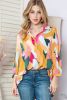 Multicolor Abstract Print 3/4 Sleeve Babydoll Blouse