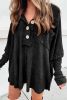 Black Waffle Pocket Seam Loose Knit Top