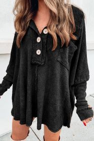 Black Waffle Pocket Seam Loose Knit Top (size: (US 16-18)XL)