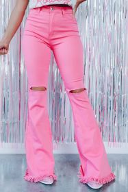 Pink Vintage High Waist Flare Leg Ripped Raw Hem Jeans (size: 8)