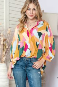 Multicolor Abstract Print 3/4 Sleeve Babydoll Blouse (size: (US 16-18)XL)