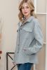 Gray Lattice Texture Retro Flap Pocket Button Quilted Shacket