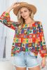 Multicolor 60s Flower Pattern Lantern Sleeve Square Neck Top