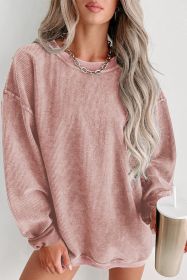 Pink Solid Ribbed Round Neck Pullover Sweatshirt (size: (US 8-10)M)