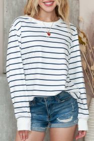 Striped Print Casual Long Sleeve Pullover Top (size: (US 16-18)XL)