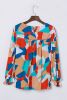 Multicolor Abstract Print Casual Puff Sleeve Blouse