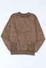 Brown Plain Drop Shoulder Crew Neck Pullover Sweatshirt