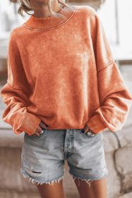Orange Washed Drop Shoulder Crewneck Pullover Sweatshirt (size: (US 16-18)XL)