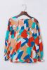 Multicolor Abstract Print Casual Puff Sleeve Blouse
