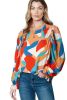 Multicolor Abstract Print Casual Puff Sleeve Blouse