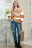 Brown Striped Colorblock Casual Drop Shoulder Sweatshirt